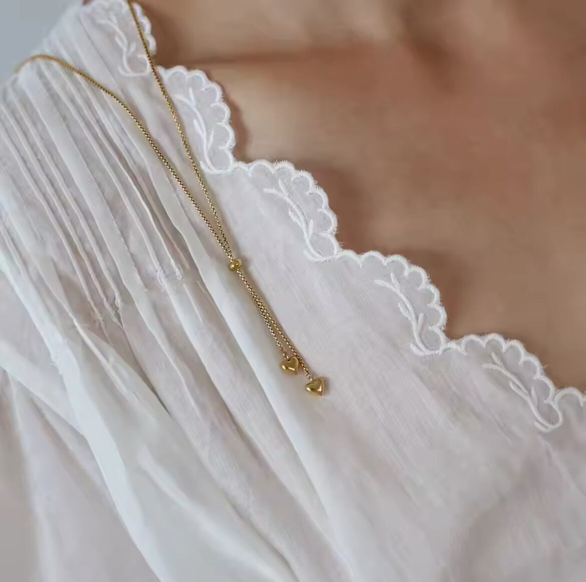 金アレ対応 316L ミニハートチャームタッセルネックレス(0701)