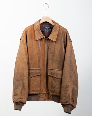 good faded zip up leather jacket Made In USA