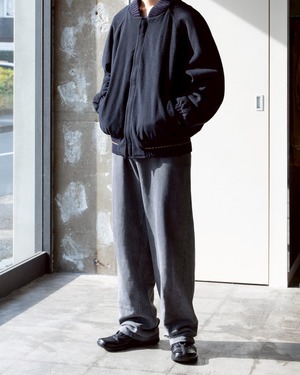 “LUCIANO BARBERA” rib knit collar padded zip jacket / wool shell / raglan sleeve / ribbed hem & cuffs / From ITALY