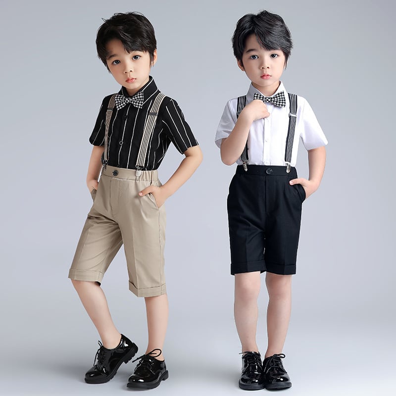 90-150cm【男の子スーツ】キッズフォーマル4点セット ベスト　シャツ　半ズボン 男の子 フォーマル 結婚式 おしゃれ セットアップ 上下セット  ベスト　フォーマルスーツ シャツ 半パンツ 子供服 フォーマルスーツ タキシード 男の子スーツ 卒業式 入学式 入園式 半袖　半ズボン ピアノ発表会 