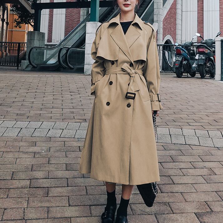 トレンチコート レディース 40代 長袖 スプリングコート カーキ 黒 春コート ミディアム丈 テーラードアウター 薄手 秋服 ゆったり 韓国風 30代50代 舗