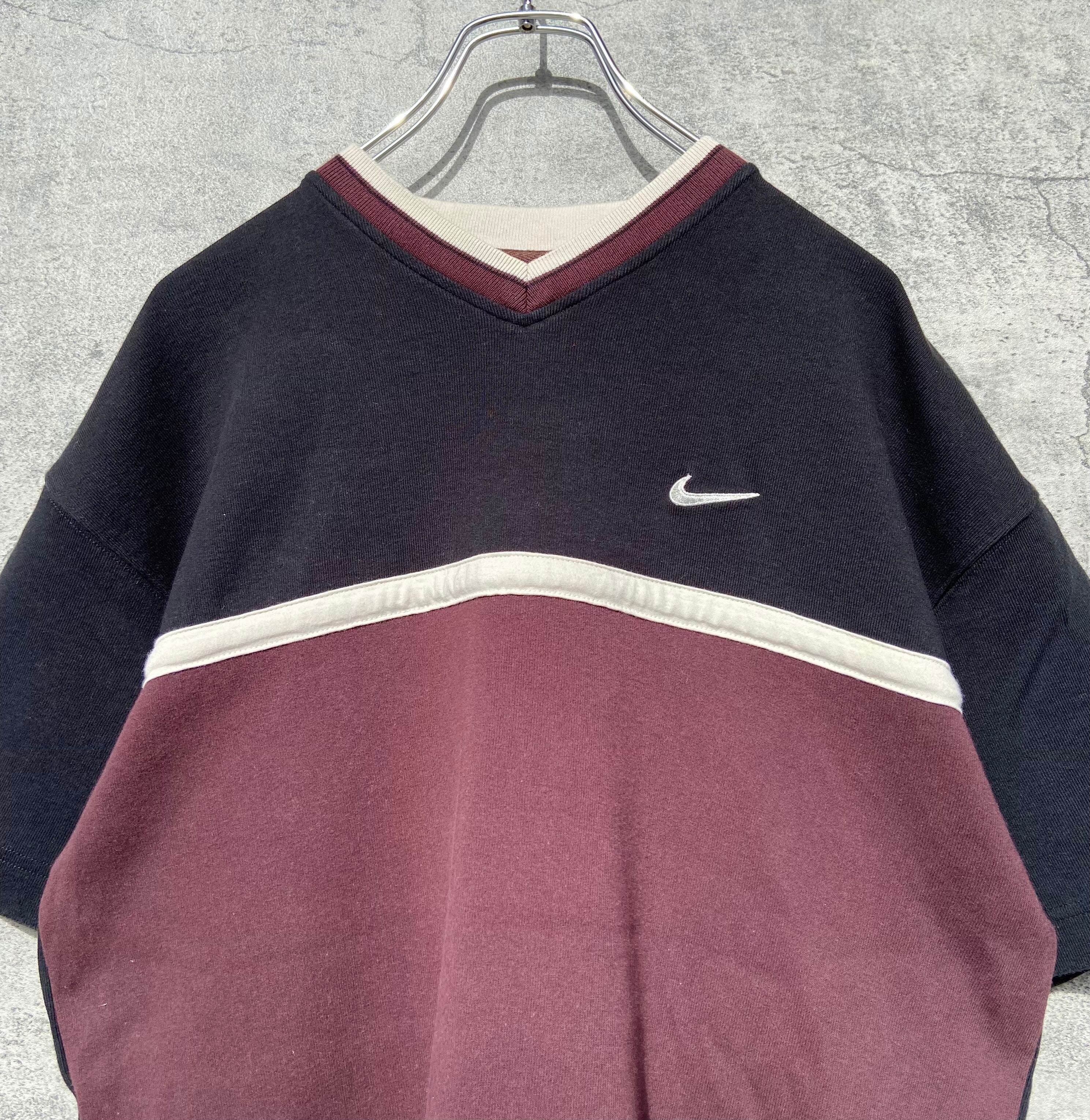 90s ナイキNIKE Tシャツ バイカラー  両面スウォッシュ刺繍ロゴ