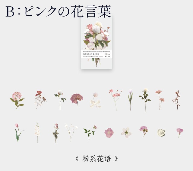 花・植物PETシール20種40枚入り　贩卖花期シリーズ【纸先生(Mr.Paper)】[MP-2s]