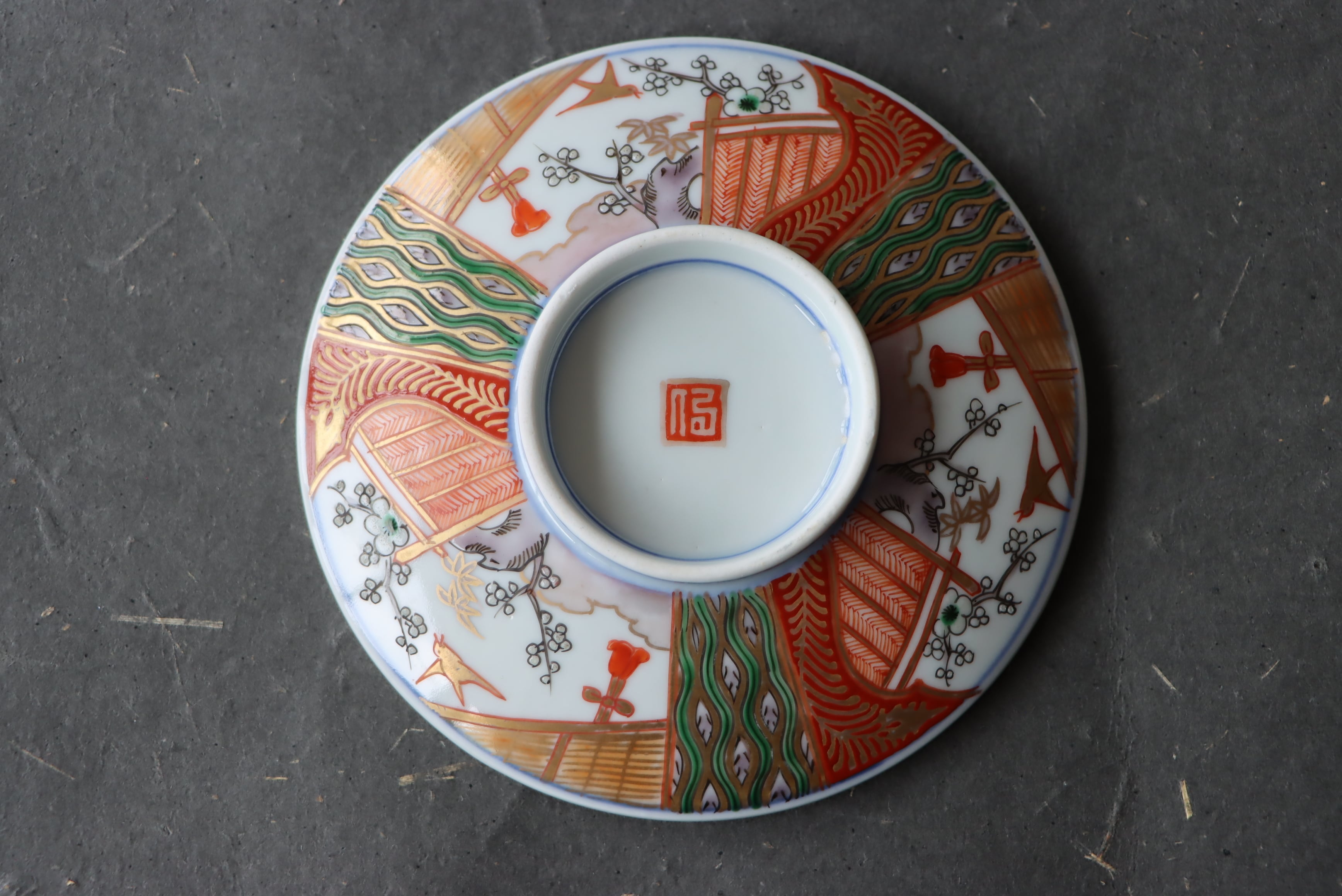伊万里焼 色絵 花鳥文 蓋茶碗 大 通りもの/Imari covered bowl L | (有