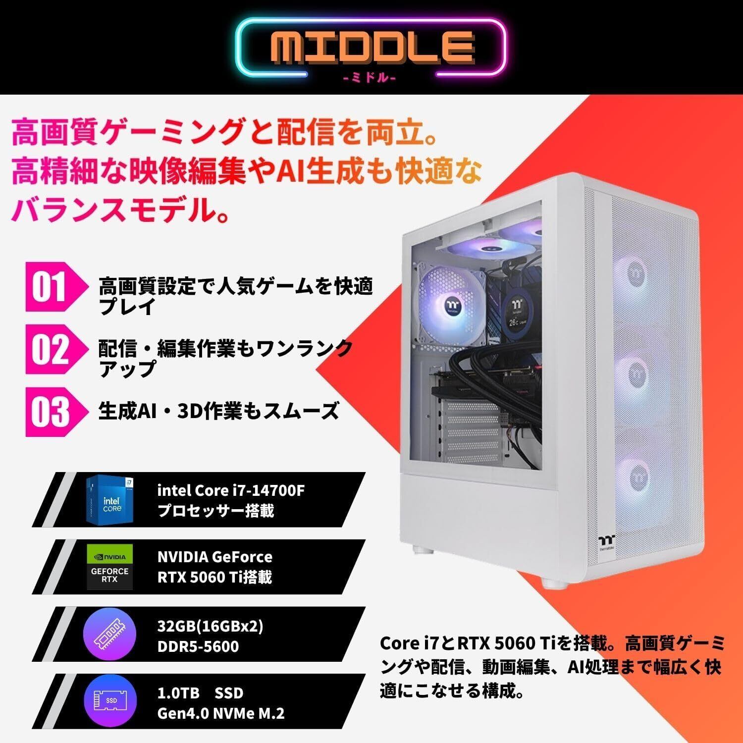 Geame] ジーム ゲーミングPC デスクトップ タワー型 ゲームピーシー