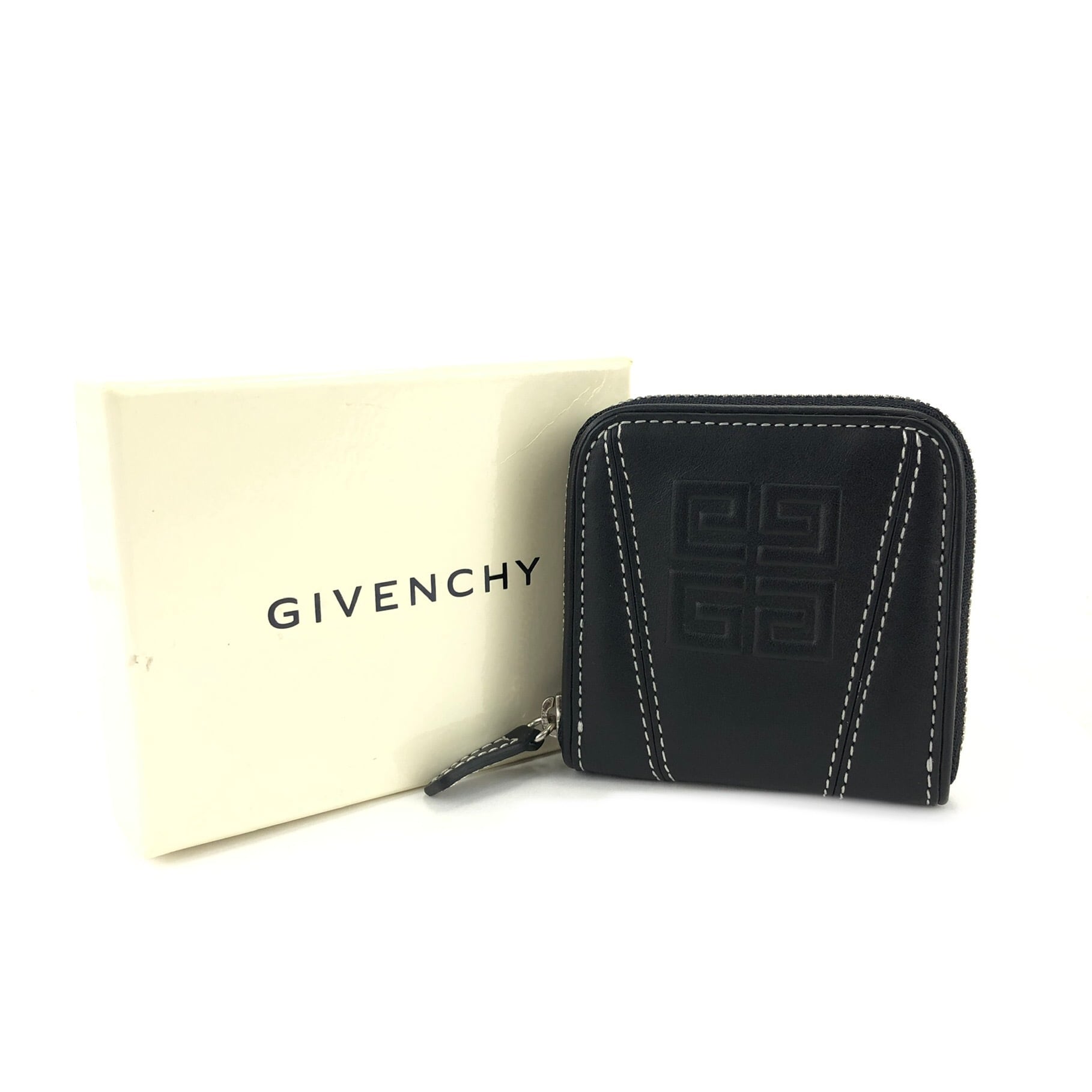 GIVENCHY ジバンシィ ロゴ ステッチ レザー コンパクトウォレット ミニ コインケース 財布 ブラック vintage ヴィンテージ オールド  6dukrg VintageShop solo