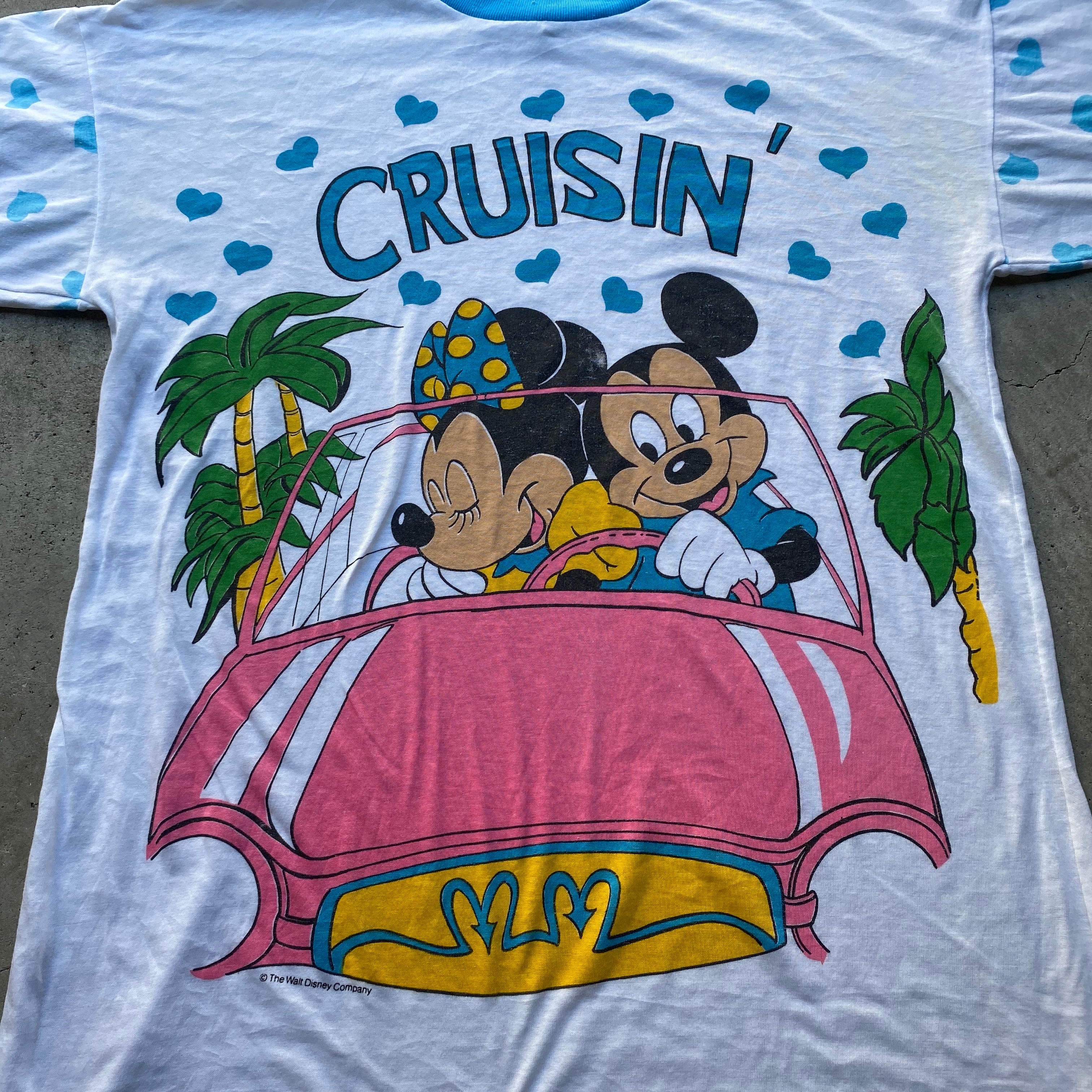 80年代 Disney ディズニー Mickey Mouse Minnie Mouse ミッキー ミニー crusin' プリントTシャツ  キャラクターTシャツ ヴィンテージ メンズ レディース 古着【Tシャツ】【PD20】【AN20】 | cave 古着屋【公式】古着通販サイト