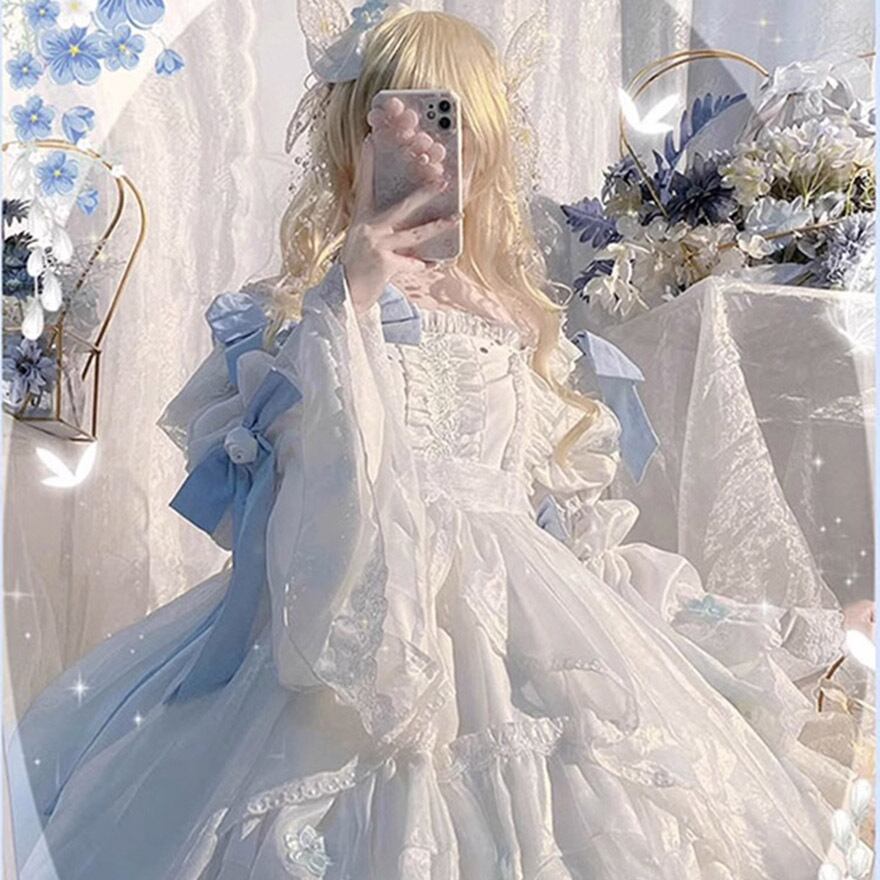 甘ロリ 姫袖ホワイトレースドレス エレガント撮影会向け｜WithU