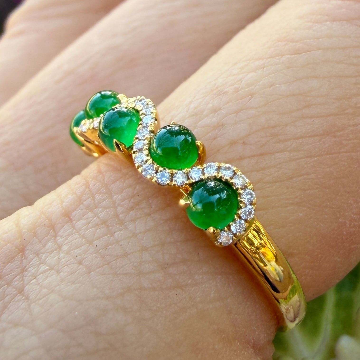 Jade & Diamond Gold Ring RC0010 | Victorian Box