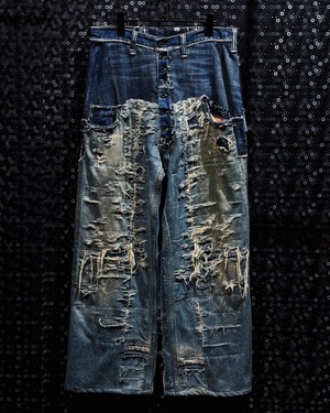 【ÆIEM】Yuumu Abe “Fractured Archive” multi-layer destroyed wide denim pants