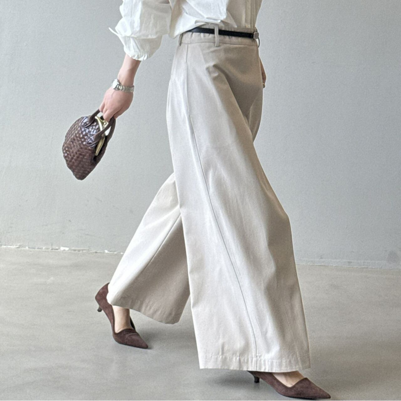 ラップデザインハイウエストワイドパンツ　a0563