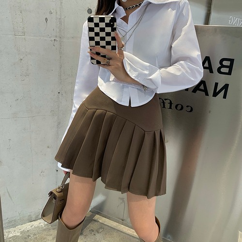 プリーツスカート スプリングオータムハイウェストウェストショートスタイル薄手Aライン 春物 秋物 Xiaofeijia15431952432