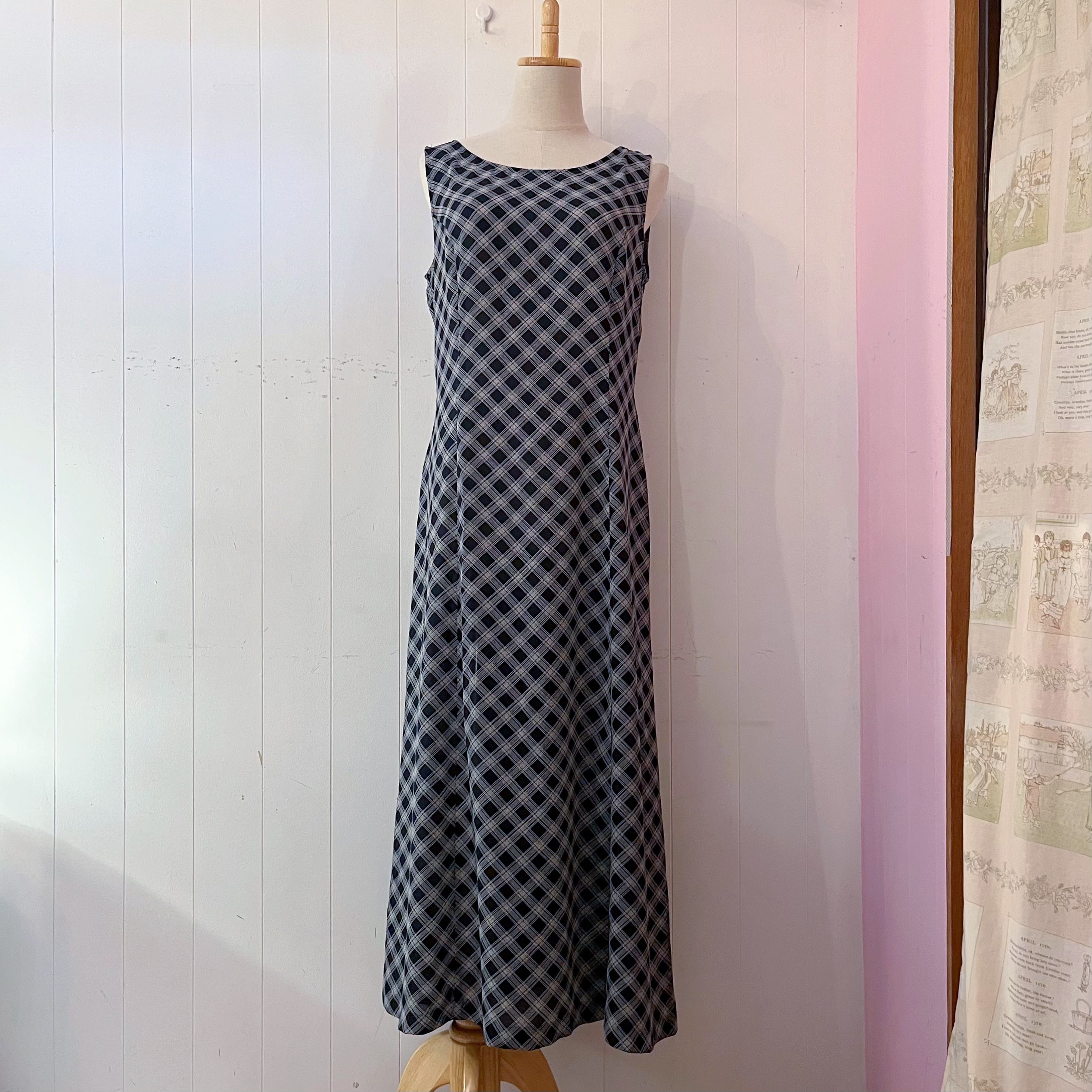 navy plaid sleeve less one-piece