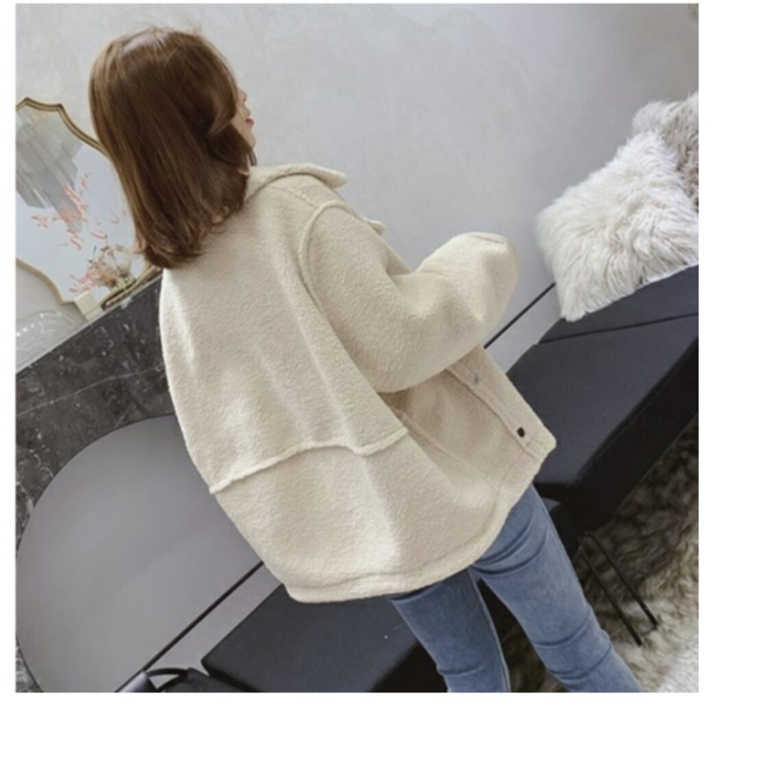 冬服 レディース ラムウール ショートコート スタッズ アウター 2色 冬