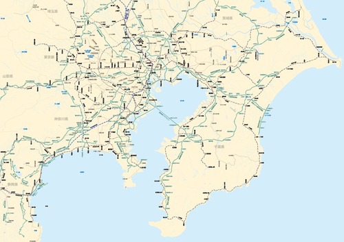 関東広域地図（鉄道、高速道路）