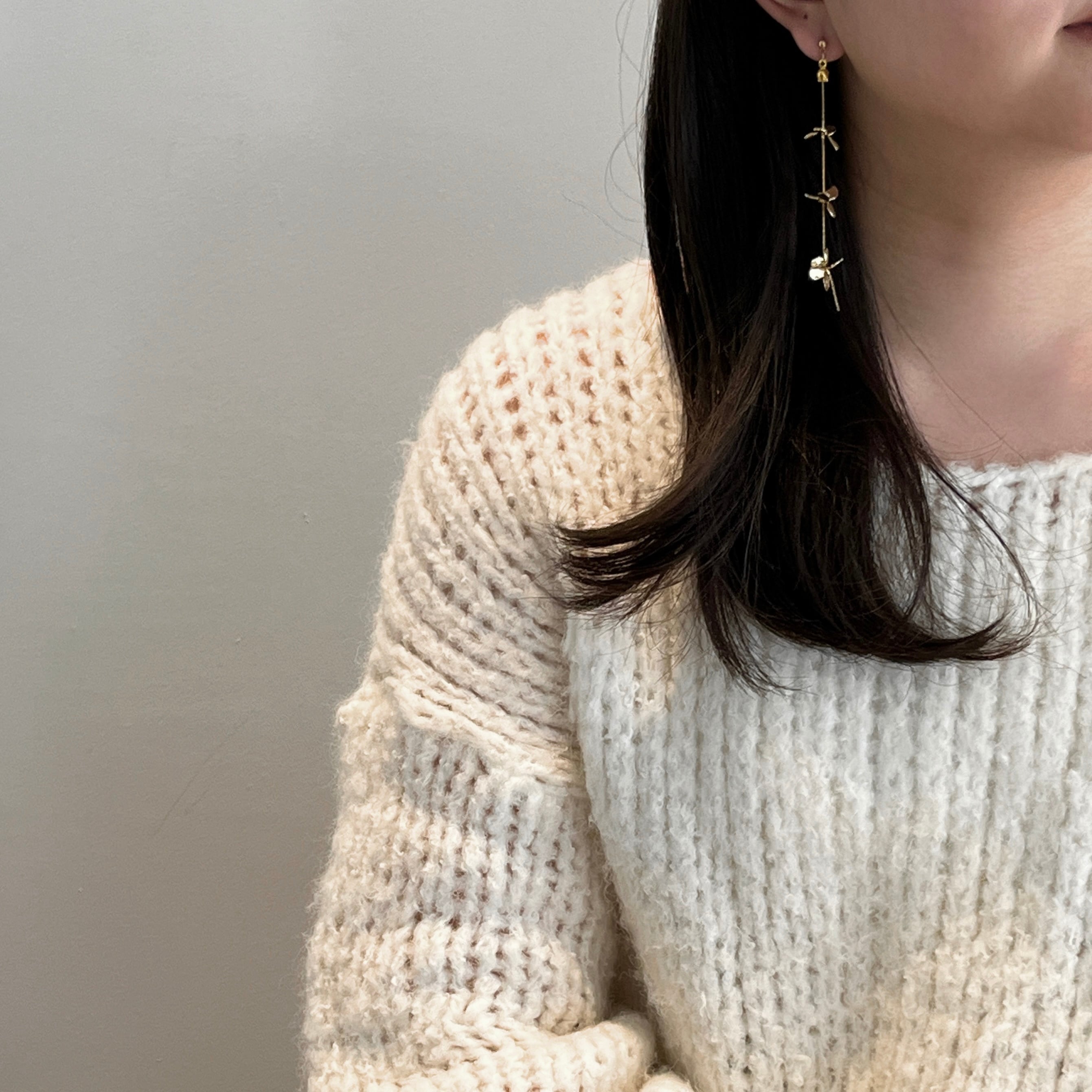 ゴールド3連フラワーチェーンピアス/イヤリング | SHOP_me