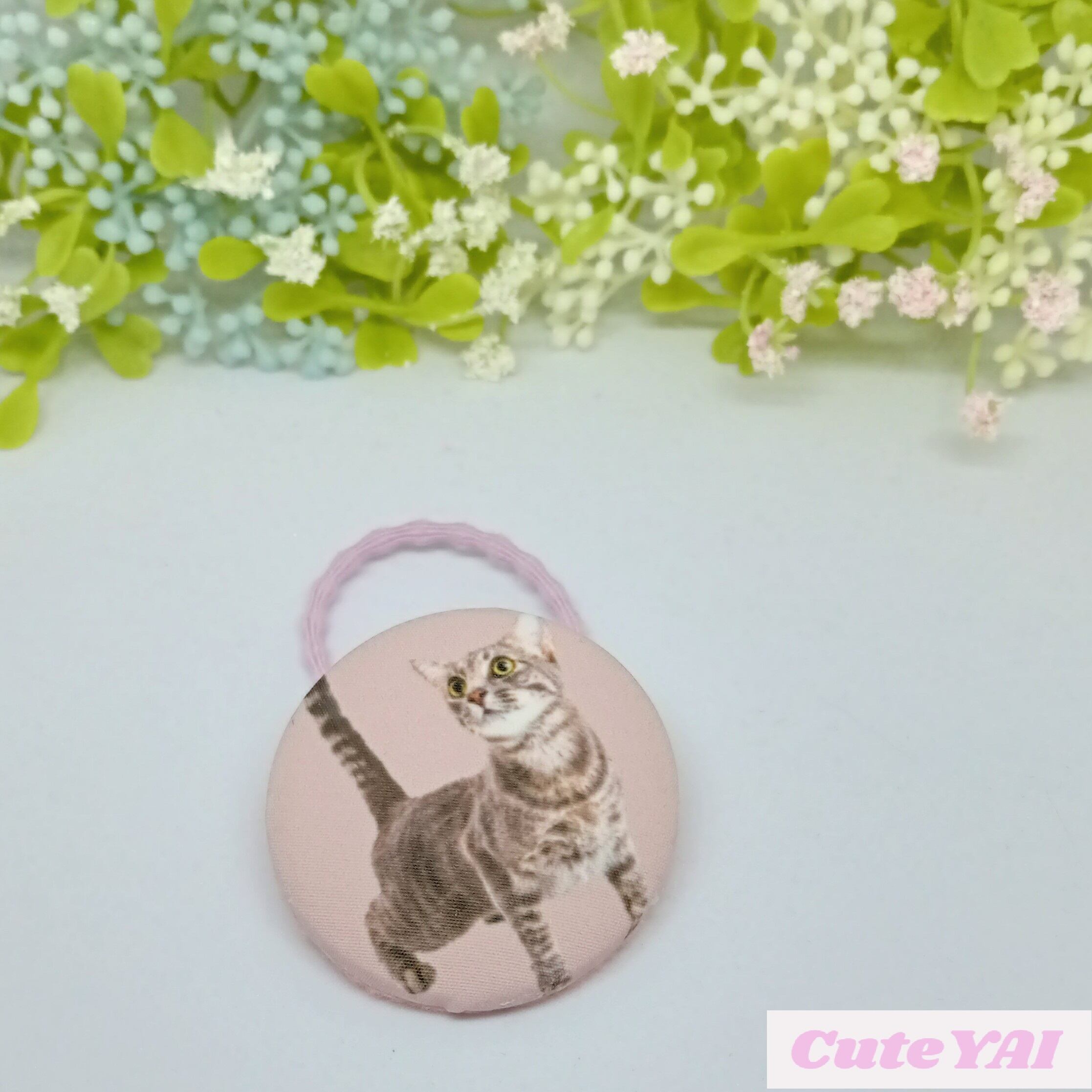 ねこ⑤ 4個セット 焼き くるみボタン＊ヘアゴム