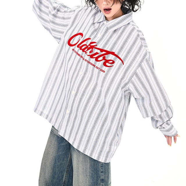 striped front logo shirt　ストライプフロントロゴシャツ　J1227