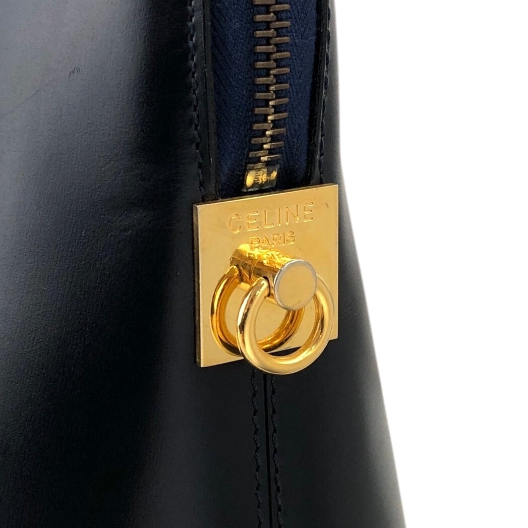 CELINE セリーヌ ハンドバッグ ネイビー ガンチーニ レザー vintage