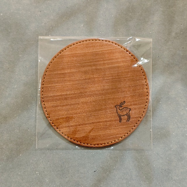 鹿の焼印コースター（まる）（柿渋染めレザー / KAKISHIBU LEATHER）