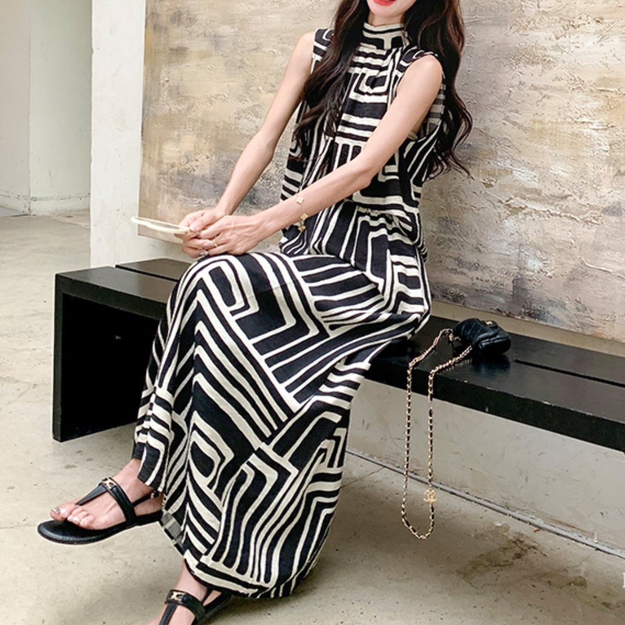 Geometric print top and skirt set S1162