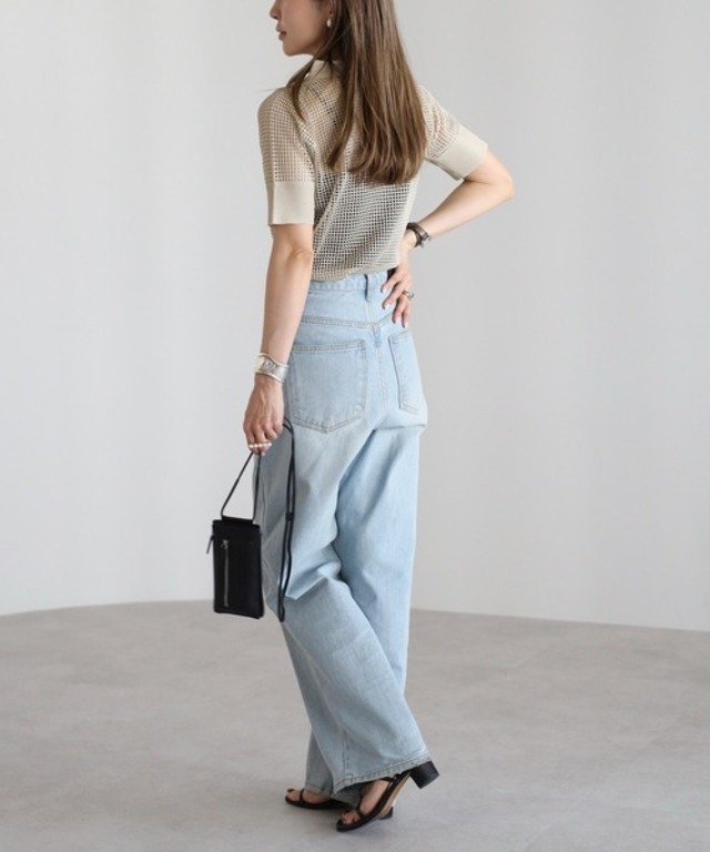 大人の透かし編みニットポロ