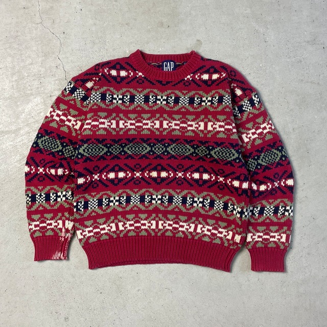 90年代 GAP オールドギャップ 総柄 コットンニットセーター メンズM 