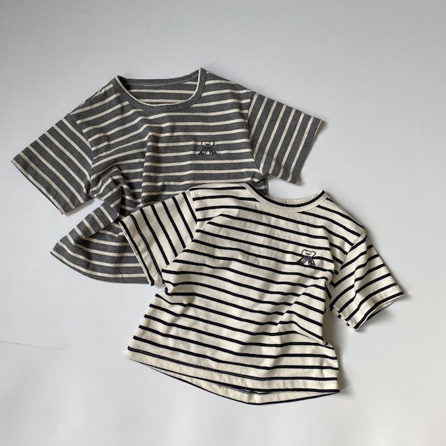 【3.7即納BABY&KID】夏新作刺繍クラウドロゴボーダー半袖Tシャツ