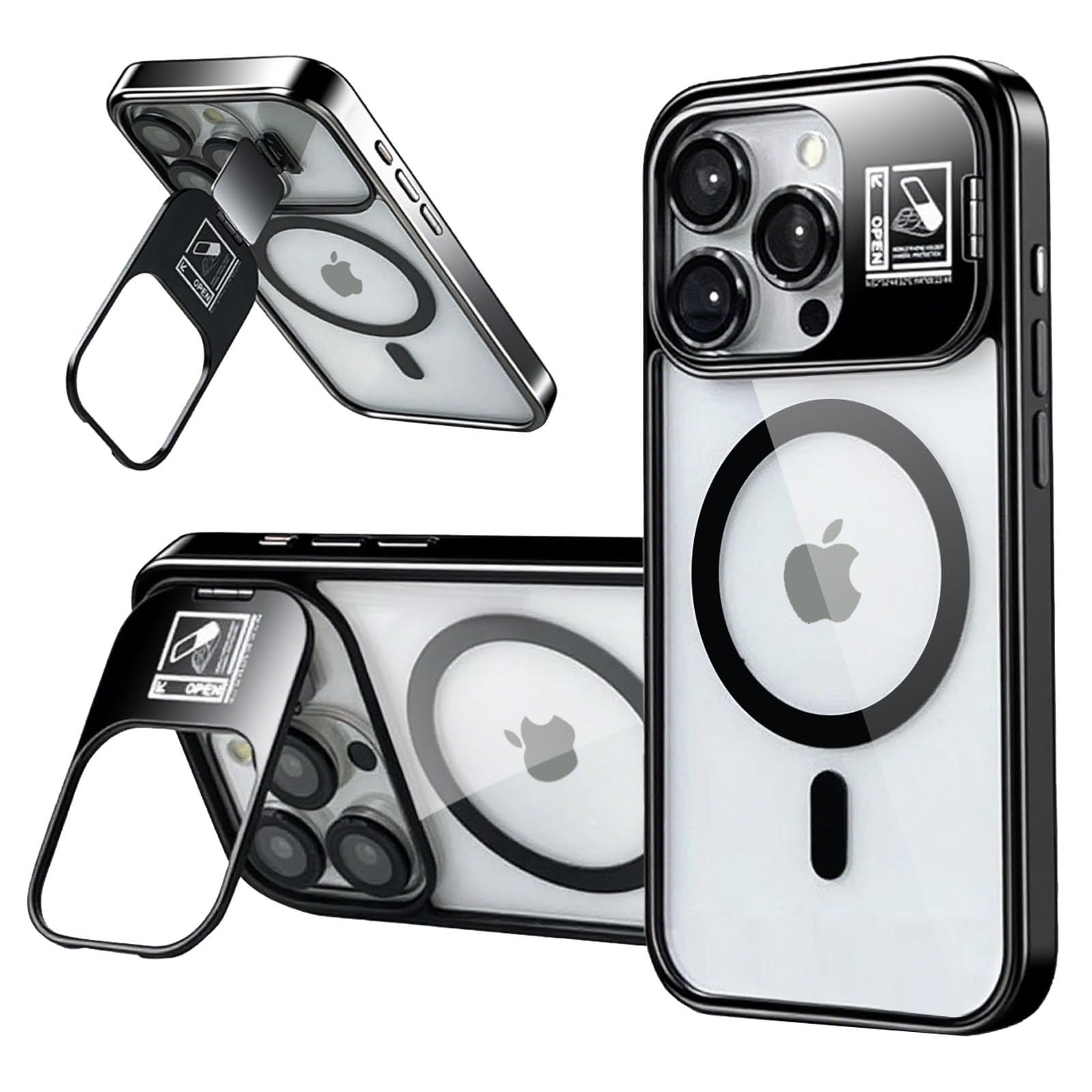 Mredoxe iphone 14Pro 用 ケース レンズスタンド付き 角度調整可能 い iphone 14Pro 用 カバー Magsafe対応 ワイヤレス充電対応 透明 スマホケース アイフォン14Pro カメラレンズ保護 スマホカバー 耐衝撃 (CSW-DWZJ14Pro-hei)