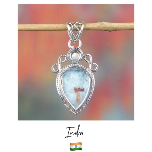 【Made in インド】天然石 ラリマー ペンダント ⁑ Larimar pearl pendant