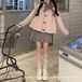 【2点セット】チェックリボンネックギャザーブルゾン+チェックプリーツスカート ・79317