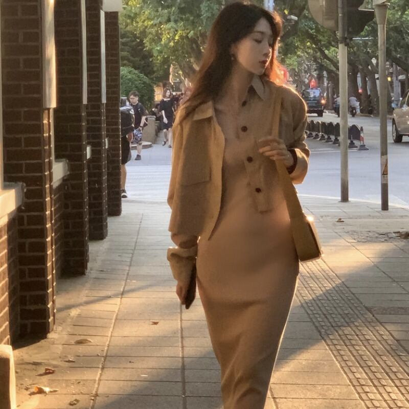 スプリングショートシャツ 薄手コート ニットスカート レディース 春物 YY-ファッション88963704162