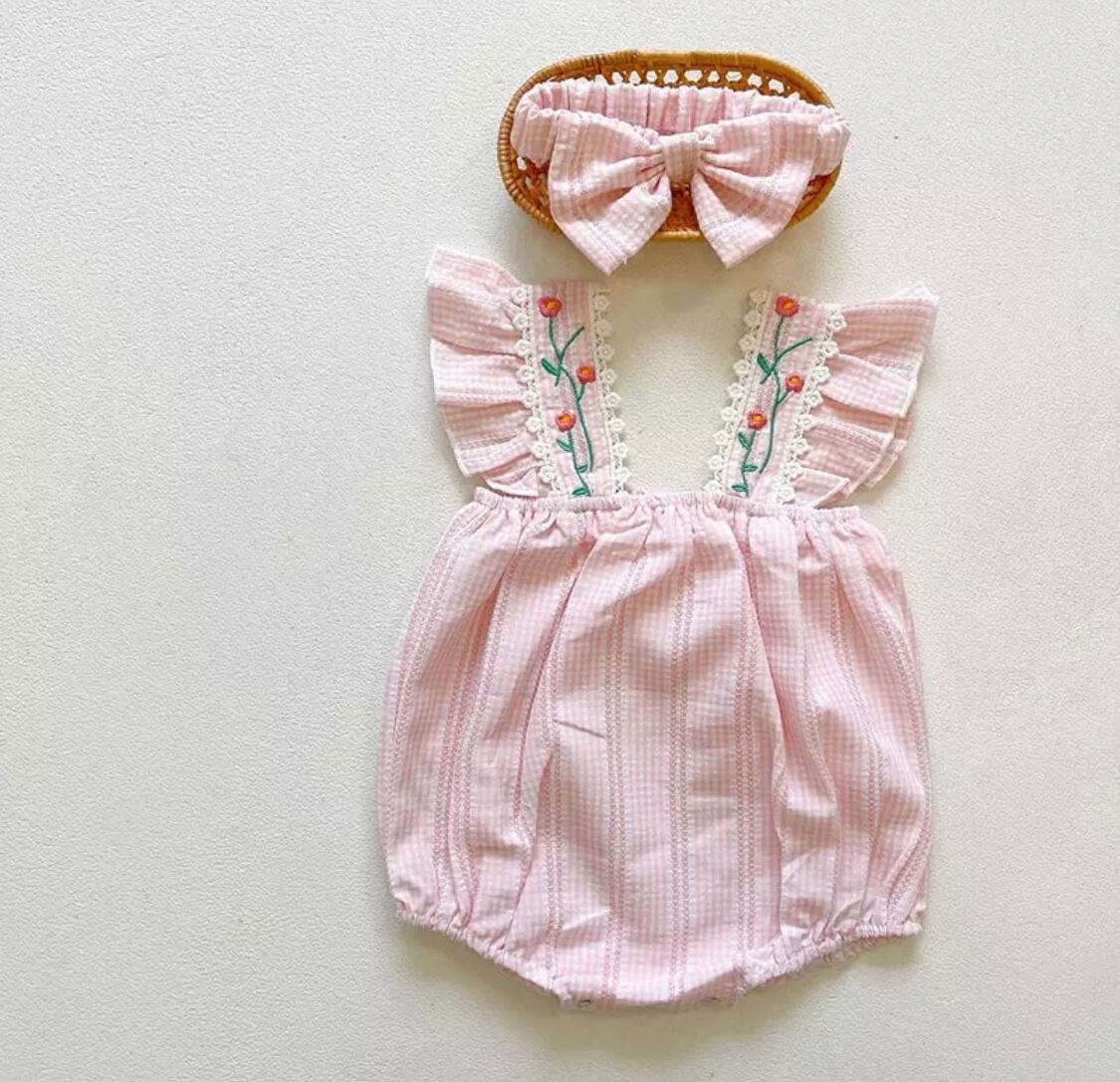 フリル刺繍ロンパース》》》》》女の子　ピンク　ボディスーツ　夏　セット　かわいい　海外子供服　プチプラ