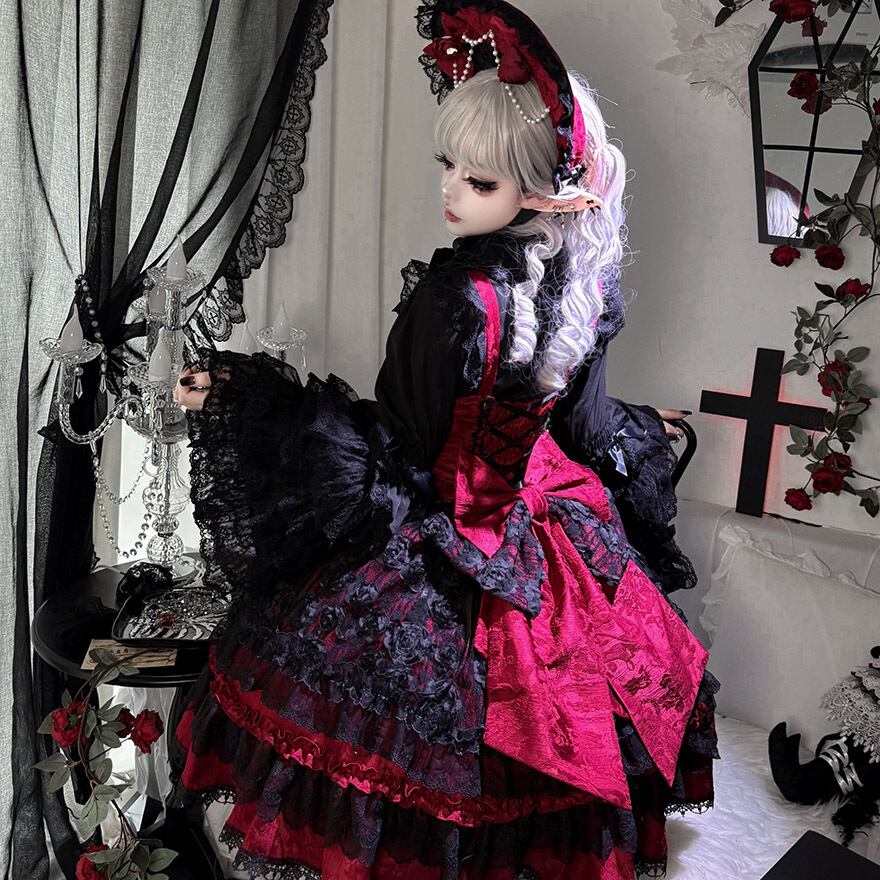 サブカル 服 地雷系 通販 バックリボン ダーク ゴシック レースアップ 薔薇 リボン イベント衣装 コンカフェ