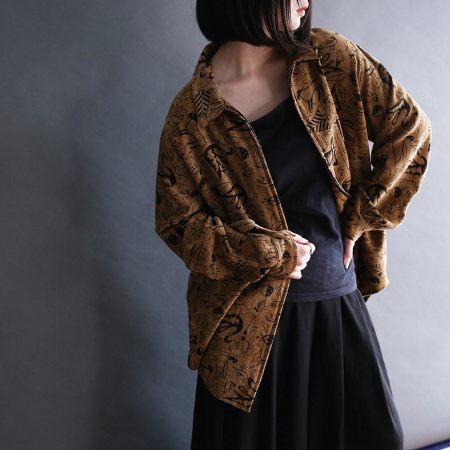 "壁画" animal and human pattern zip-up jacket