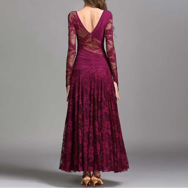 ドレープ フレアデザイン レース ダンスドレス ds1084