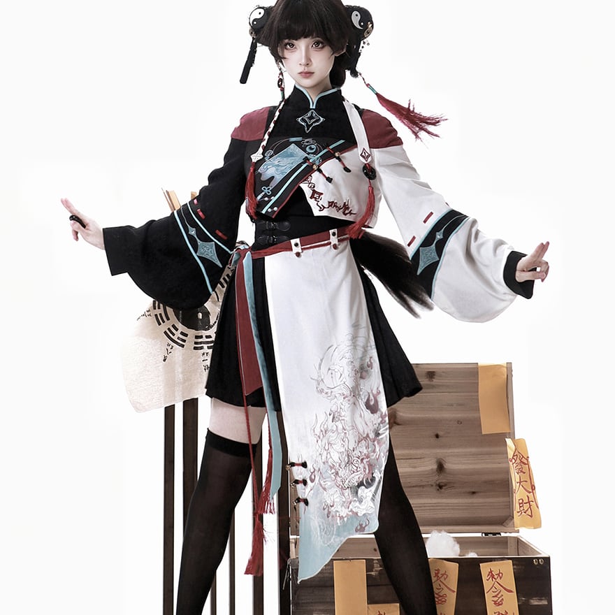 チャイナ風服 中華ファッション セットアップ 4点セット 民族調 パンク イベント衣装 ステージ ライブ衣装