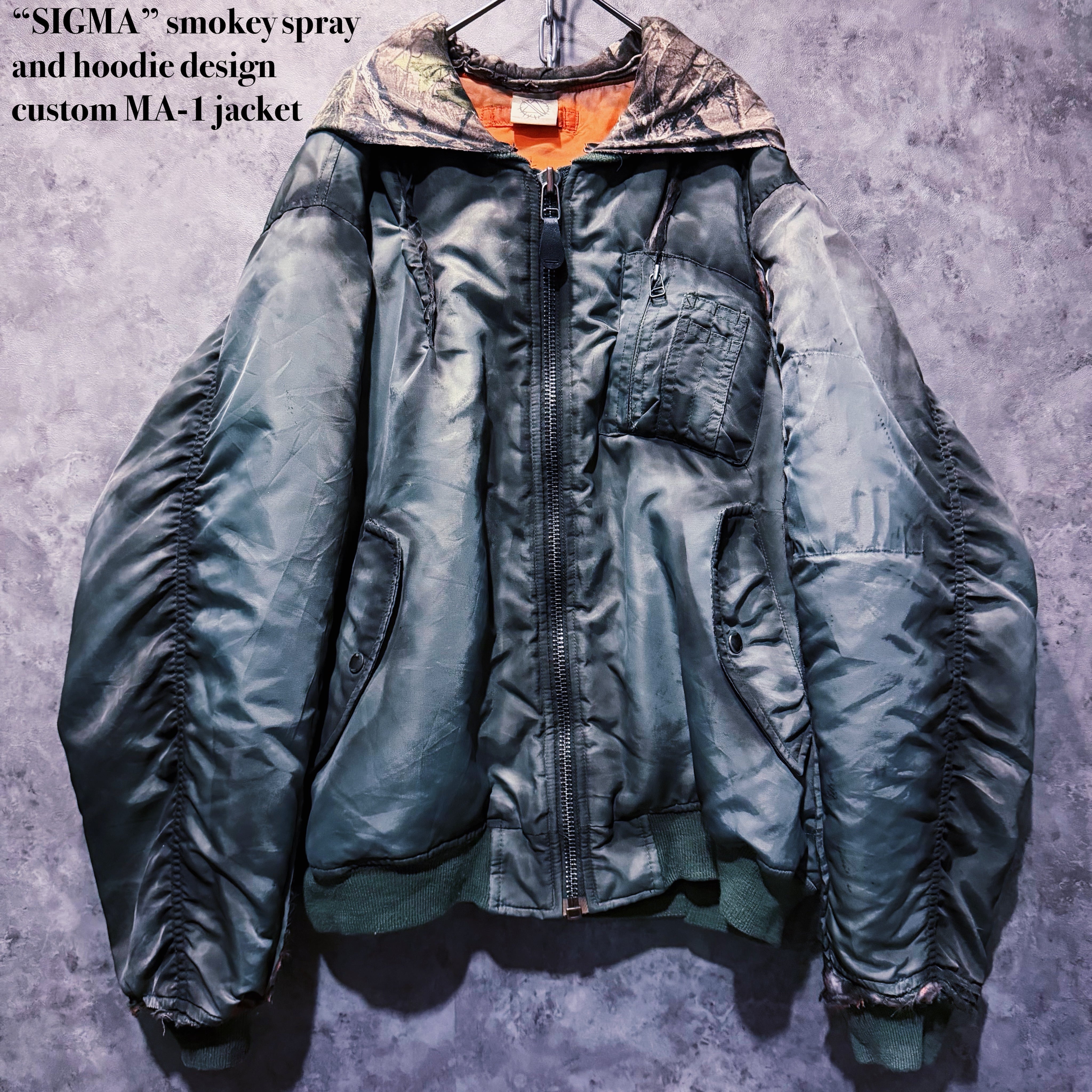 【 doppio】“SIGMA” smokey spray and hoodie design custom MA-1 jacket