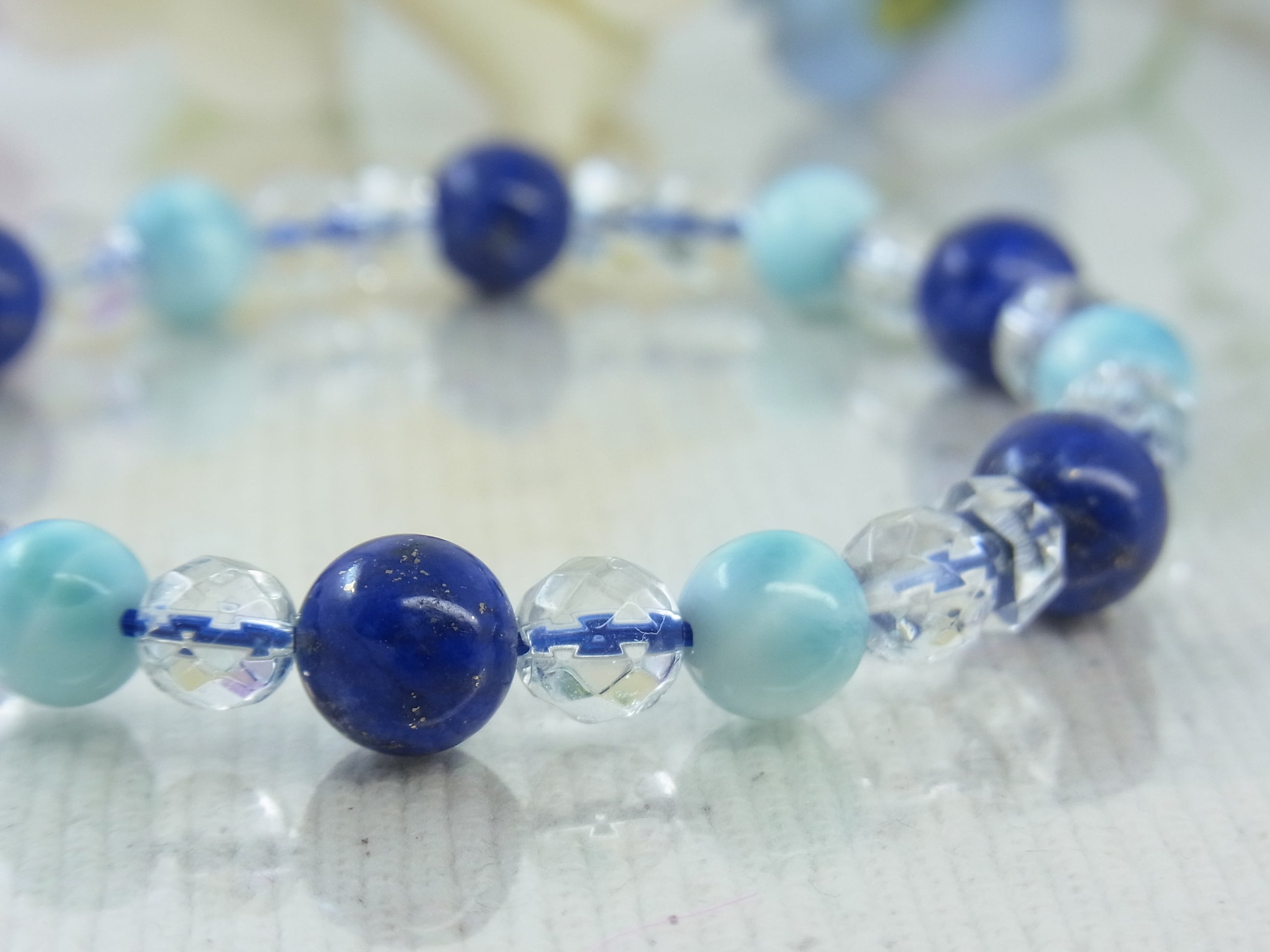 ☆ラリマー/ラピスラズリ☆六芒星☆幸運ブレスレット☆天然水晶