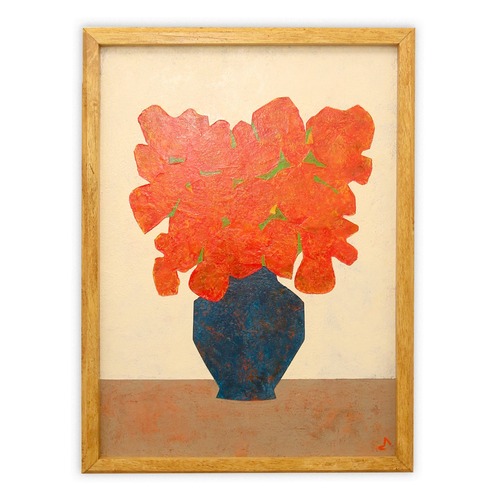 Orange bouquet and navy blue vase No.260