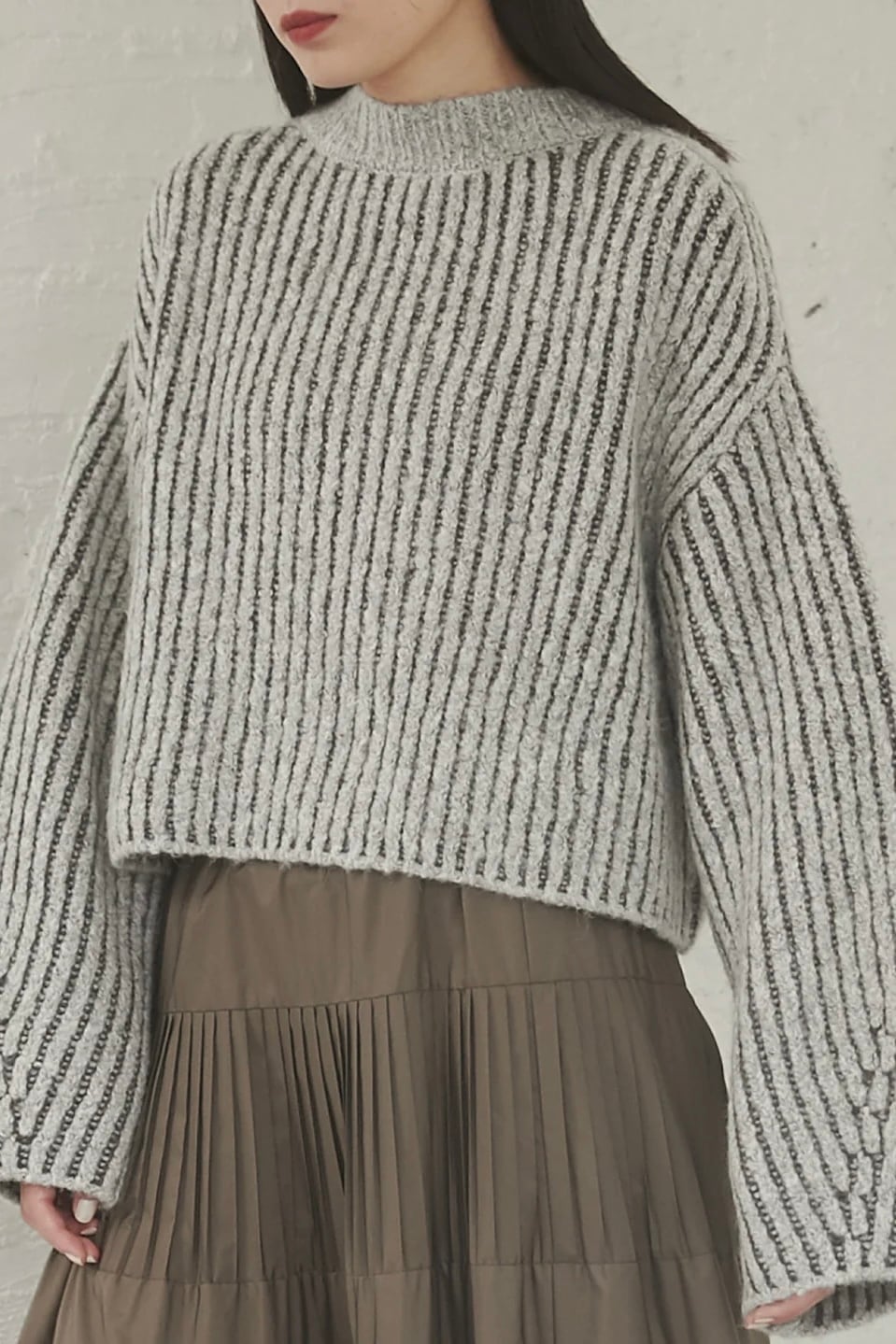 Jacquard short knit ジャガードショートニット Gray