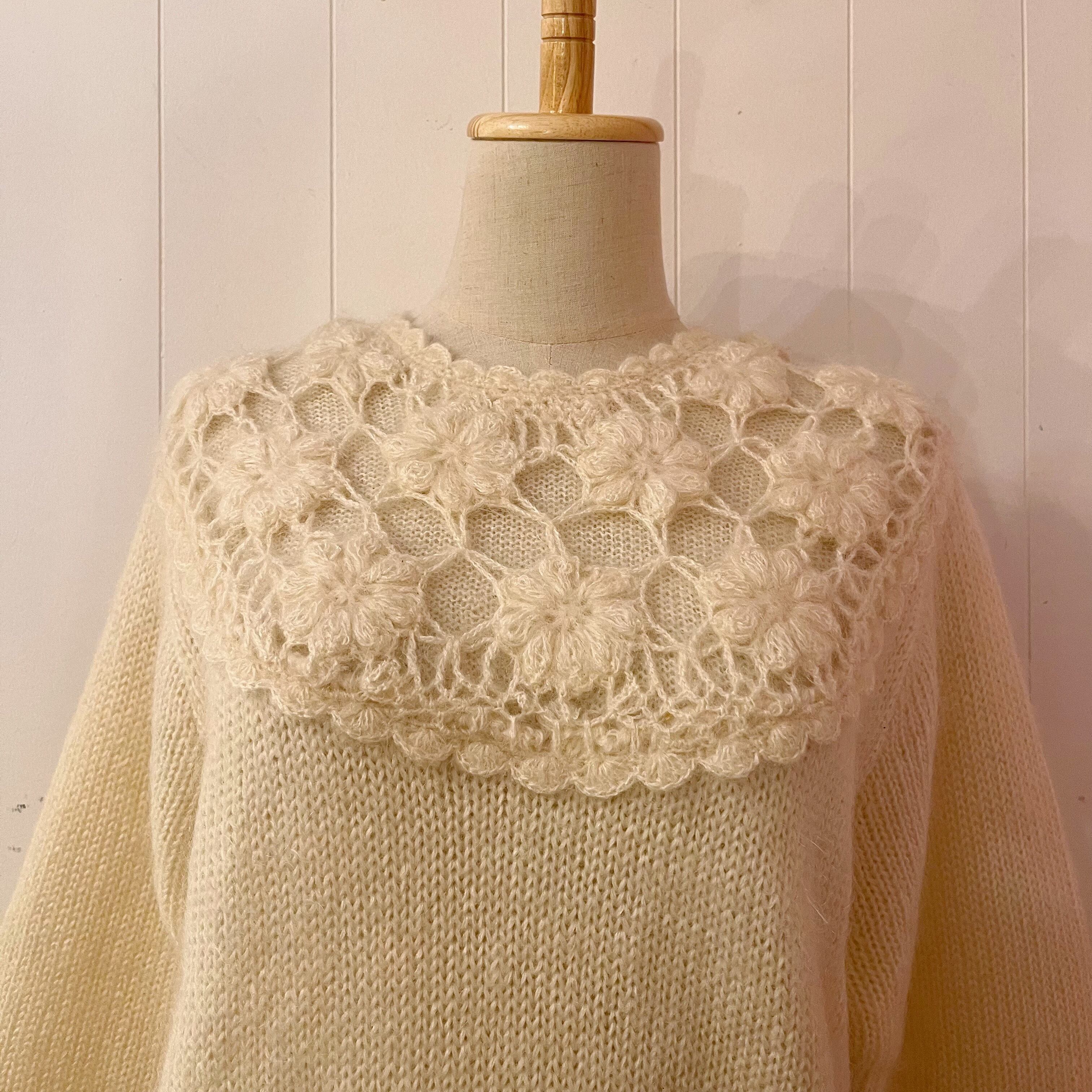 flower lace cream knit sweater