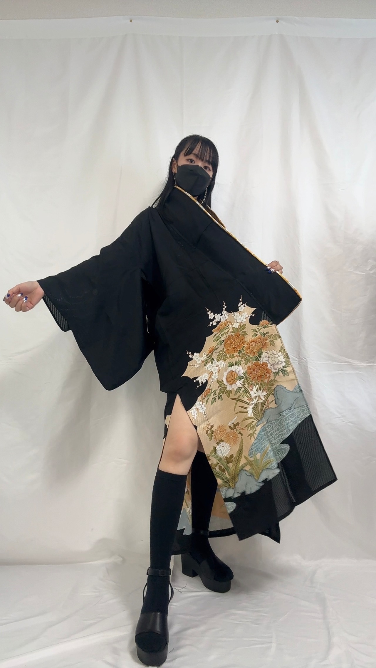 Black Longcoat See-through 478(夏用着物)
