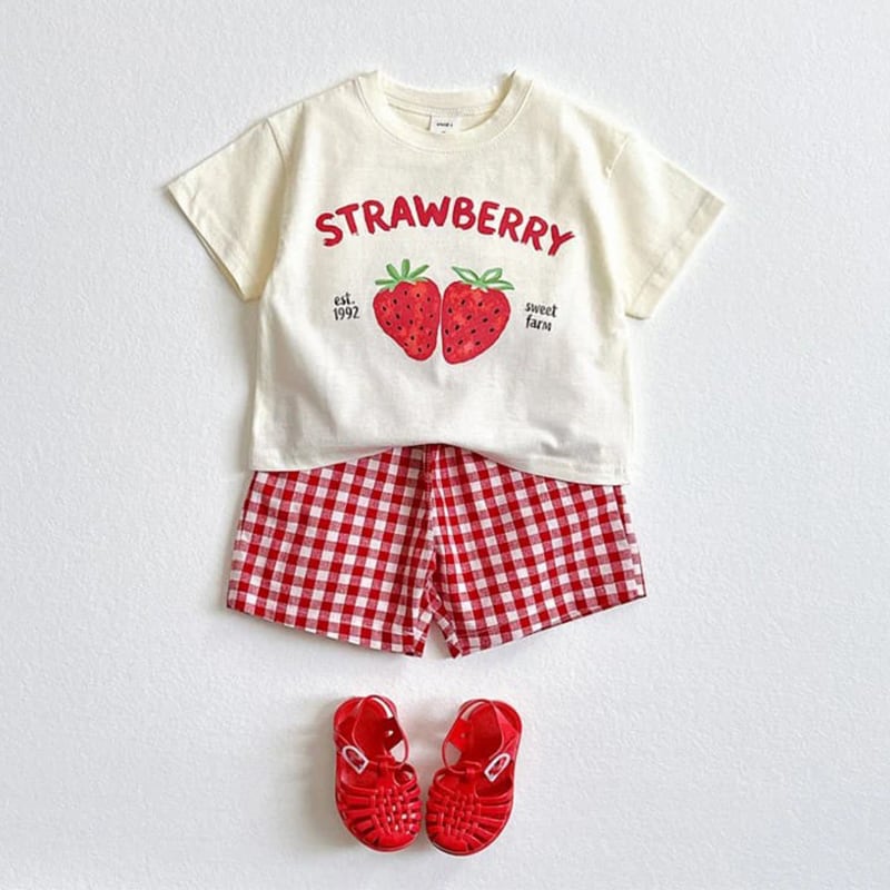 BABY&KID】夏作フルーツプリントTシャツ＆チェックショートパンツ2点