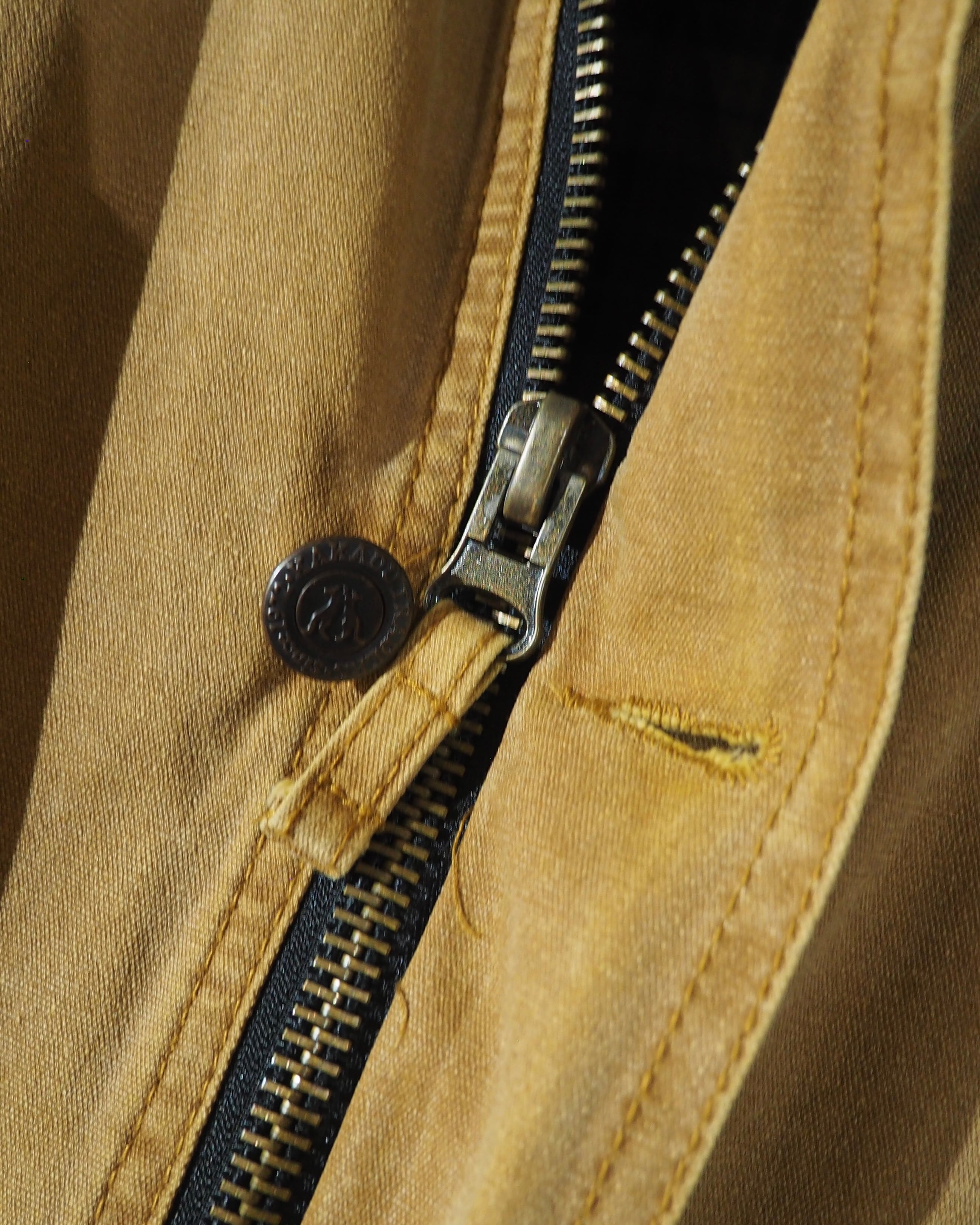 " KAKADU " Beautiful Fade Camel × Leather Collar switching Vintage Loose Duck Jacket