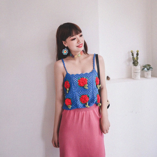 エンメイジア新商品三亜アイランドウェアショートベストローズニルヴァーナオリジナルレトロハンドメイドチェーンリンクスリングサマー 延命家ファッション82849716789