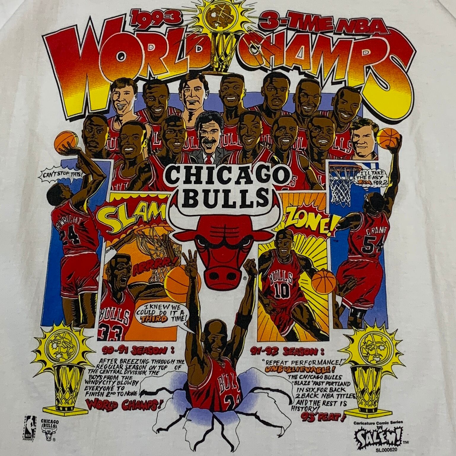 1998 NBA チャンピオン記念 シカゴ・ブルズ カリカチュアTシャツ NBA Tシャツ】1998 チャンピオン カリカチュア シカゴブルズ シカゴ