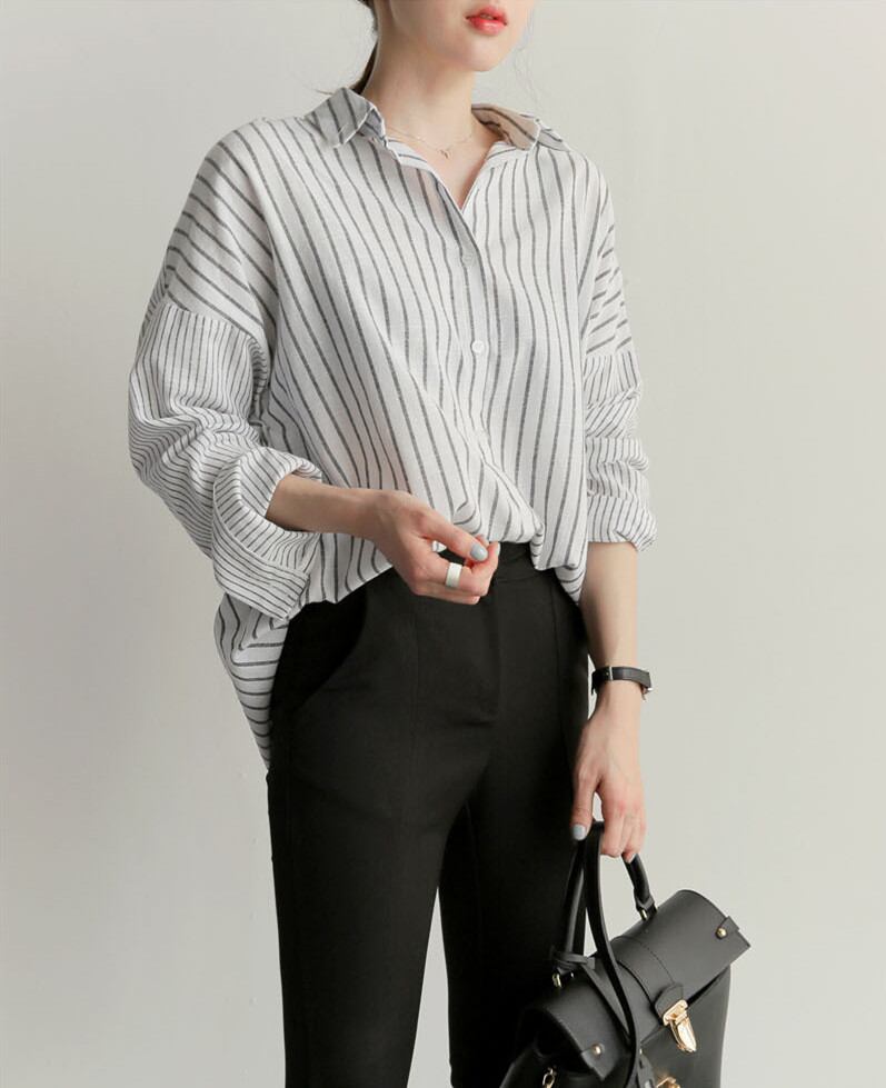 秋冬新作 人気ブラウス シャツ 長袖 ストライプ柄 レディーストップス オシャレ