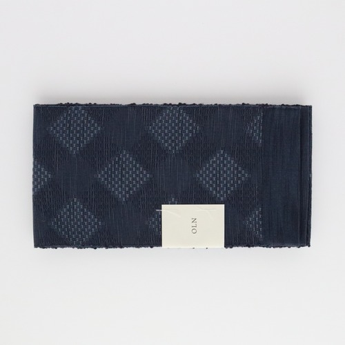 半巾帯　en coton「格子菱（こうしびし）」navy blue