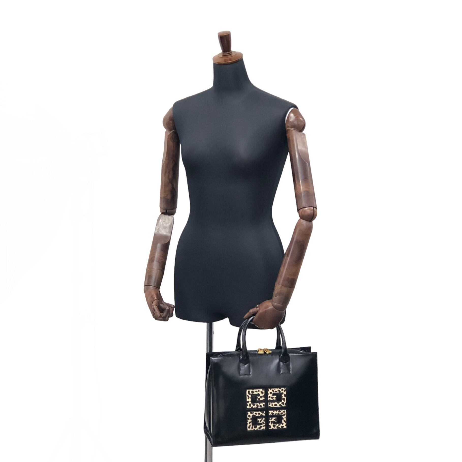 GIVENCHY ジバンシィ ヒョウ柄 ロゴ レザー ハンドバッグ ブラック